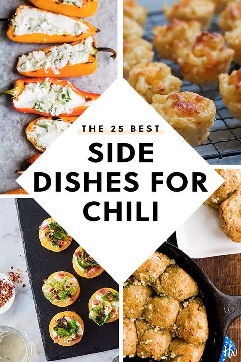 The 25 Best Side Dishes for Chili #purewow #food #recipe #dinner #side dish Chili Potluck Ideas, Essen, Chili Cook Off Appetizers, Chili Cookout Party, Birthday Party Chili Bar, Chili Ideas Parties, Chili Party Appetizers, Chili Buffet Party Ideas, Bread For Chili Recipe