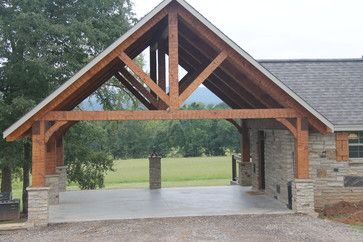 Hand hewn timber frame carport - Rustic - Shed - Nashville - by Appalachian Log and Timber Homes Carport Modern, Rustic Shed, Carport Designs, Outdoor Pavilion, Barndominium Floor Plans, Mountain Decor, Timber House, Metal Building Homes, Pole Barn Homes