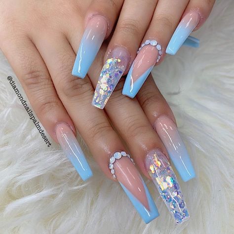 Diamond Nails Palm Desert on Instagram: “Ombré never goes out of style❤️ (Reposting and we're closing until further notice) #diamondnailspalmdesert #nails #nailsonfleek…” Graduation Nails Class Of 2023, Nail Diamond, 2022 Nails, Blue Coffin Nails, Long Acrylic Nail Designs, Blue Acrylic Nails, Girly Acrylic Nails, Cute Acrylic Nail Designs, Her Nails