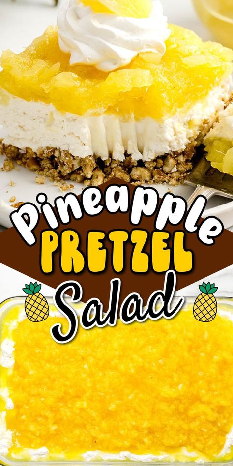 Pineapple Pretzel Salad, Salty Side Dish, Pineapple Jello, Pretzel Desserts, Pineapple Salad, Pretzel Salad, Pineapple Desserts, Cream Cheese Desserts, Pineapple Top