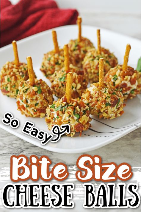 These savory Mini Cheese Balls are filled with flavor and make the perfect bite-sized appetizer for holiday celebrations, game day parties and more! Holiday Dinner Appetizers, Mini Cheese Balls, Cheese Ball Bites, Holiday Meal Planning, Bite Size Appetizers, Appetizers Easy Finger Food, Best Appetizer Recipes, Cheese Ball Recipes, Superbowl Party Food