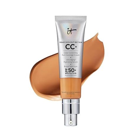 Amazon.com: IT Cosmetics Your Skin But Better CC+ Cream, Tan (W) - Color Correcting Cream, Full-Coverage Foundation, Hydrating Serum & SPF 50+ Sunscreen - Natural Finish - 1.08 fl oz : Beauty & Personal Care Spf Foundation, Color Correcting Cream, It Cosmetics Cc Cream, Color Correcting, Full Coverage Foundation, Natural Sunscreen, Protector Solar, It Cosmetics, Best Foundation