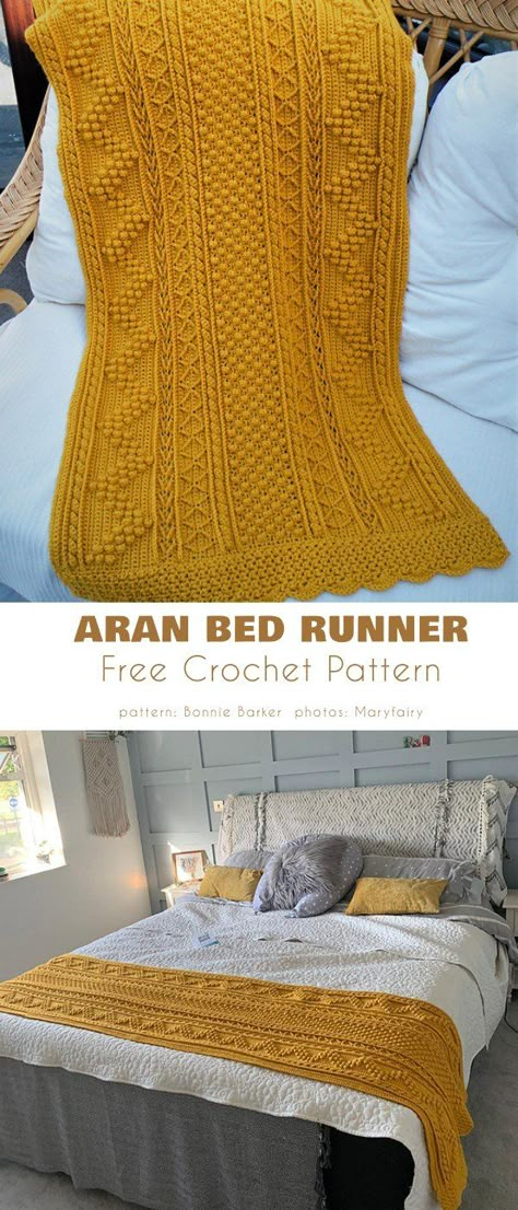 Aran Bed Runner Crochet Bed Runners Ideas, Bed Scarves Runners, Crochet Bed Scarf Pattern Free, Crochet Bed Runner Free Pattern, Bed Scarf Runner Patterns, Crochet Bed Runner Pattern Free, Crochet Bed Scarf, Bed Runners Ideas Free Pattern, Crochet Bed Runner