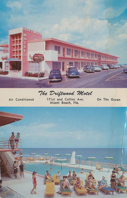 The Driftwood Motel - Miami Beach, Florida by The Pie Shops, via Flickr Miami Art Deco, Foto Transfer, Vintage Hotels, Miami Beach Florida, Hotel Motel, Old Florida, Vintage Florida, Beach Signs, Holiday Inn