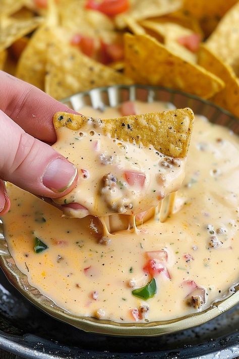 Smoky Cheese Queso Dip Queso Salsa Dip, Christmas Queso, Chips And Queso, Best Queso Dip, Meaty Queso Dip Crock Pot, Smoked Queso Dip, Cheese Whiz Dip, Spicy Smoked Queso Dip, Rotel Queso