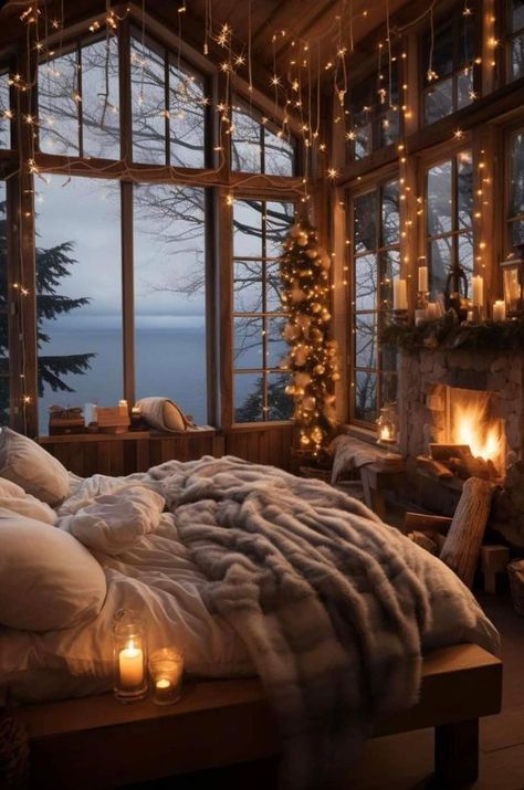 Romantic Bedroom Lighting, Cozy Bedroom Design, Winter Bedroom, Red Blanket, Cabin Bedroom, Christmas Decorations Bedroom, Christmas Room Decor, Christmas Living Rooms, Christmas Bedroom