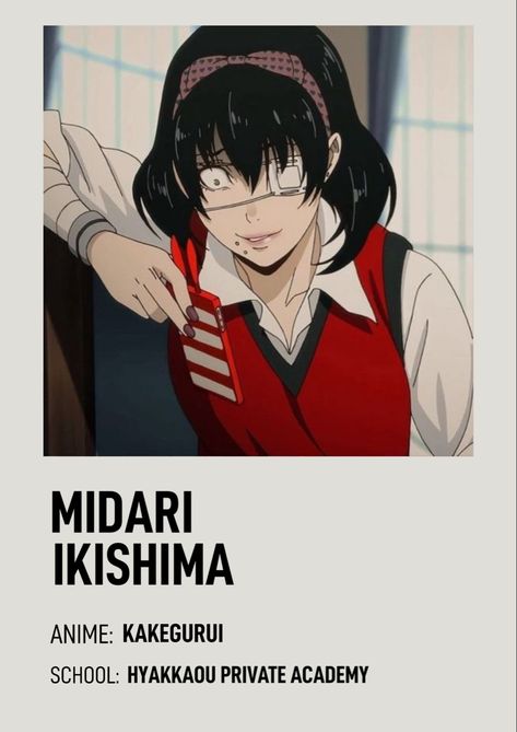 Anime Names Female, Kakegurui Poster, Anime Pantone, Characters Profile, Kakegurui Characters, Compulsive Gambler, Private Academy, Posters Minimalist, Anime Character Names