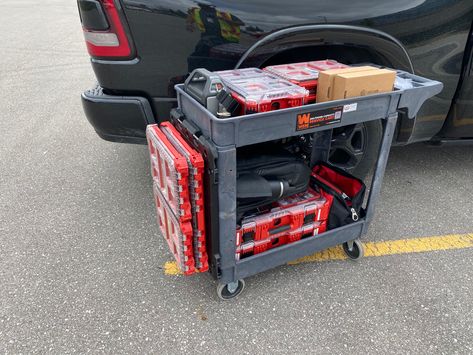 Pack Out Milwaukee, Milwaukee Tool Box, Tool Bag Organization, Van Organization, Milwaukee Power Tools, Work Trailer, Biker Photography, Trailer Storage, Van Storage