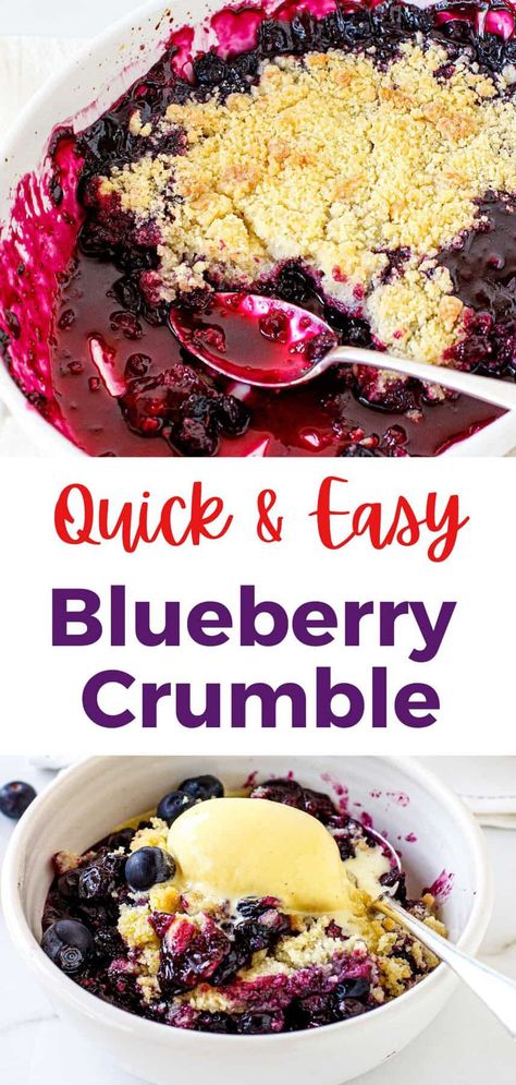 This is a simple, quick-to-assemble, delicious dessert that's ready in under an hour. It has a layer of juicy blueberries with a crisp crumb topping that you can make ahead. I added a variation with coconut and pecans too. You can't go wrong with this easy recipe! Blueberry Crumble Pie With Canned Filling, Easy Blueberry Crumble, Perfect Flaky Pie Crust, Apple Crisp Without Oats, Seasonal Recipes Fall, Blueberry Crisp Recipe, Shortcrust Pastry Recipes, Crisp Topping, Blueberry Crumb Cake