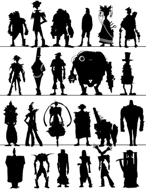 All Characters must have a distinctive attributes.  Doing some quick Silhouette sketches is a ways to start the character design process Character Design Silhouette, Character Silhouette, Dreamworks Characters, Silhouette Sketch, Art Cyberpunk, Thumbnail Sketches, Silhouette Template, Design Silhouette, Silhouette Images