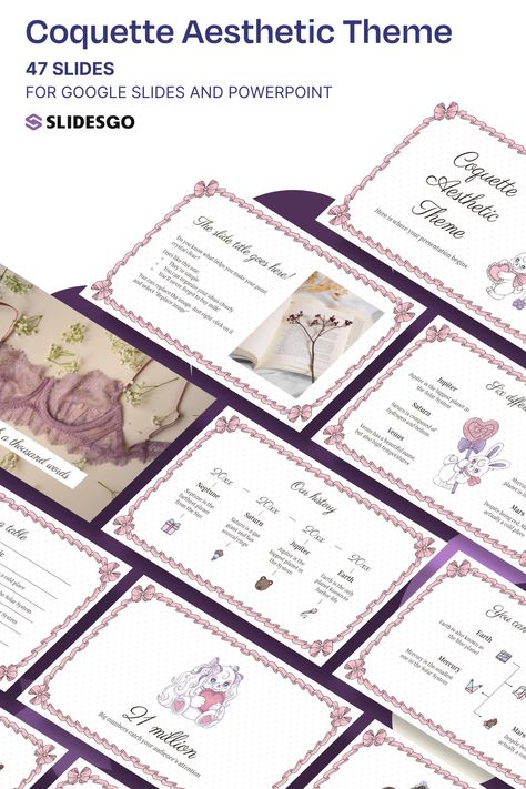 Coquette Aesthetic Theme I Google Slides & PowerPoint Presentation Template Kawaii, Pastel, Coquette Powerpoint Template, Coquette Powerpoint, Coquette Presentation, Coquette Template, Doodle Aesthetic, Theme Presentation, Presentation Maker