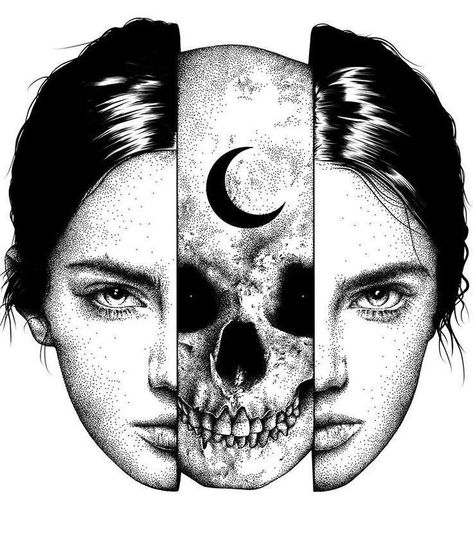 Skull Art Design, Choose Her, Stippling Art, Black And White Art Drawing, Skull Drawing, Dark Tattoo, Dark Art Illustrations, Scary Art, Collage Design