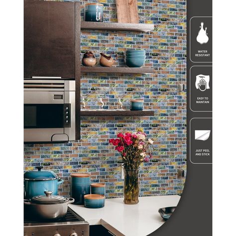 Art3d Peel and Stick Kitchen Backsplash Tile Sticker 12" X 12" Faux Ceramic Tile Design (10-Pack) - Walmart.com Peel And Stick Kitchen, Vinyl Backsplash, Tile Backsplash Bathroom, Colorful Backsplash, Self Adhesive Wall Tiles, 3d Epoxy, Stick Tile Backsplash, Smart Tiles, Peel N Stick Backsplash