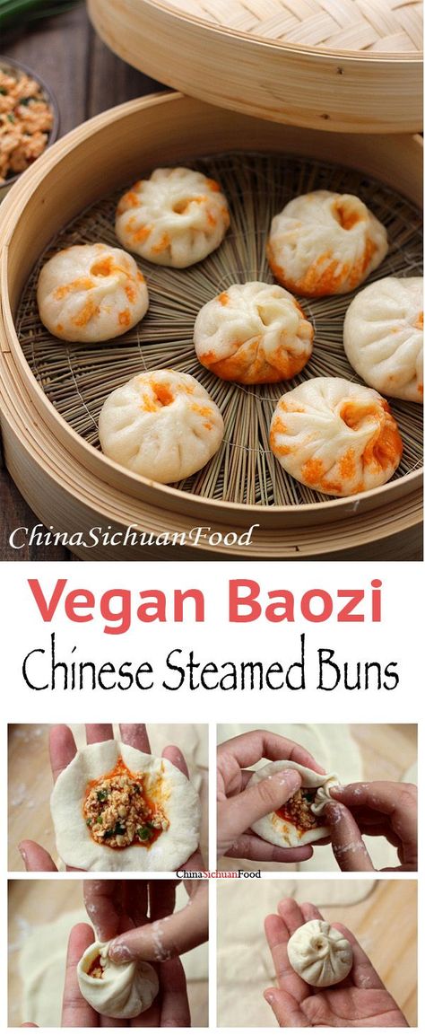 Baozi Recipe Vegetarian, Vegan Steamed Dumplings, Vegan Chinese Dumplings, Vegan Steamed Buns, Baozi Recipe, Vegan Chinese Food, Chinese Steamed Buns, Vegan Chinese, Mapo Tofu