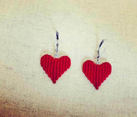 Cheap Handmade Bohemian Heart Earrings, Handmade Multicolor Bohemian Heart Earrings, Bohemian Heart-shaped Party Earrings, Macrame Aesthetic, Macrame Heart Earrings, Casual Red Macrame Jewelry, Heart Macrame, Concept Jewelry, Macrame Heart