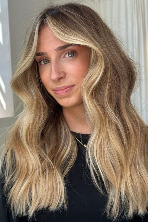 Sandy Blonde With Vanilla Highlights Sandy Hair With Highlights, Sun Kissed Balayage Blonde, Surfer Blonde Hair, Dark Sandy Blonde, Blonde Hair For Summer, Long Dark Blonde Hair, Dark Sandy Blonde Hair, Vanilla Highlights, Sandy Blonde Highlights