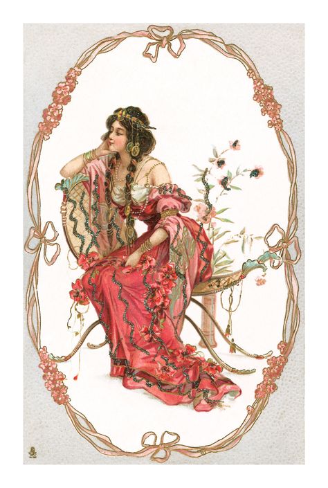 Art nouveau postcard by Raphael Tuck & Sons | Printed chromo-litho with additional glitter. No artist credited. Art Nouveau Mucha, Art Deco Wall Art, Butterfly Art Print, Art Nouveau Poster, Vintage Artwork, Butterfly Art, Print Artist, Belle Epoque, Gaming Wall Art