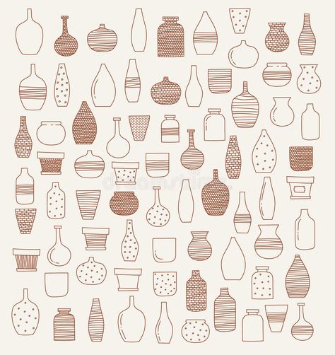 Doodle vases and flower design stock illustration Vase Doodle, Vase Outline, Flower Design Vector, Vase Drawing, Drawing Prints, Diy Art Painting, Pattern Drawing, Design Vector, Flower Design