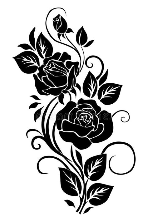 Floral Filigree Design, Victorian Scrollwork Patterns, Simple Scroll Design, Stencil Flowers Pattern, Flower Design Tattoo, Black And White Flower Drawing, Simple Leaf Design, Flower Border Design, Black Flower Pattern