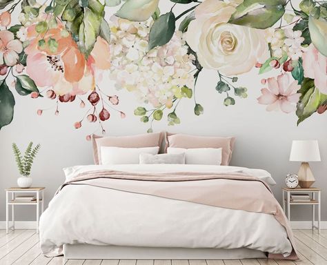 Peel And Stick Wall Decor, Green Leaves Wallpaper, Stick Wall Decor, Romantic Bedroom Ideas, Green Leaf Wallpaper, Thick Curtains, Flower Chandelier, Leaves Wallpaper, Flower Wall Stickers