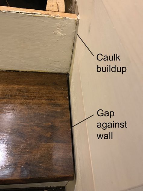 Remodeling a Staircase—Tread, Riser and Stringer Replacement for the DIY’er - Extreme How To Replacing Stairs With Wood, Caulking Stair Treads, Replace Stair Treads, Staircase Riser Ideas, Lvt Stairs, Replacing Stair Treads, Replace Stairs, Stairs Treads And Risers, Stair Renovation