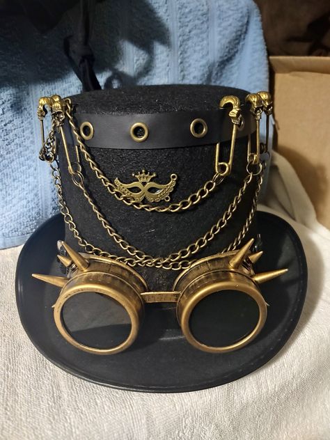 Steampunk men's hat, and black pants with ties at bottom, with decorative snaps. Size XL with elastic waist with drawstring. Never worn. Hat or pants. Both, New Steampunk Outfit Men, Steam Punk Hat, Steampunk Boy, Punk Hat, Steampunk Fashion Women, Punk Costume, Steampunk Man, Steampunk Men, Steampunk Aesthetic