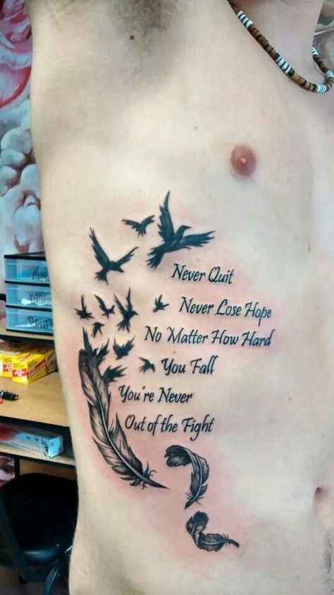 Quote Tattoos For Guys, Chest Tattoo Quotes, Rib Tattoos For Guys, Tattoo Quotes For Men, Verse Tattoos, Good Tattoo Quotes, Small Chest Tattoos, Tattoos Infinity, Family Tattoo Designs