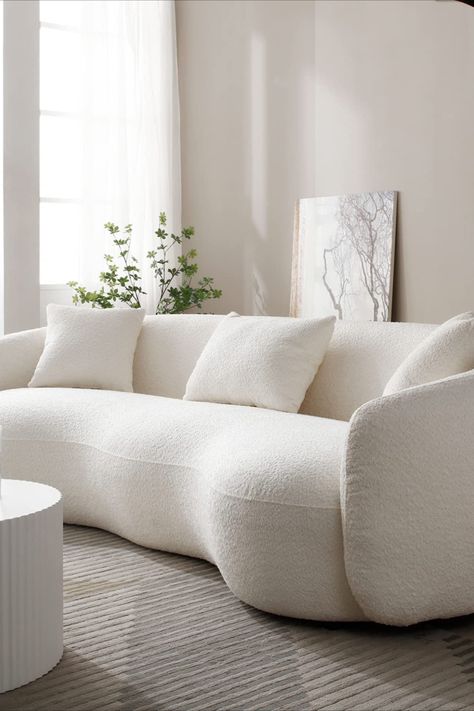 The perfect cloud couch dupe. Boucle Couch, Round Couch, White Sofa Living Room, Fluffy Sofa, Curved Couch, Couch For Living Room, Modern Sofa Couch, White Couches, Sofa Beige