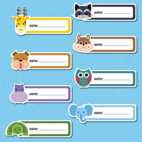 Animal name sticker | Premium Vector #Freepik #vector #background #banner #pattern #flyer Cubby Name Tags, School Labels Printables, Christmas Tag Templates, School Stickers Labels, Free Christmas Tags, Labels Printables Free Templates, Baby Bottle Labels, Name Tag For School, Free Label Templates