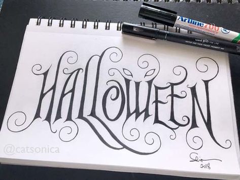 Happy Halloween Hand Lettering, Halloween Lettering Fonts, Happy Halloween Calligraphy, Halloween Calligraphy Hand Lettering, Halloween Hand Lettering, Halloween Desenhos, Halloween Desenho, Typography Doodle, Halloween Calligraphy