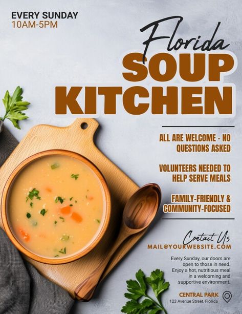 3d Soup Kitchen Flyer (us Letter) | PosterMyWall Event Poster Template, Linkedin Background Image, Volunteers Needed, Kindle Book Cover, Soup Kitchen, Promotional Flyers, Nightclub Party, Sale Flyer, Poster Templates