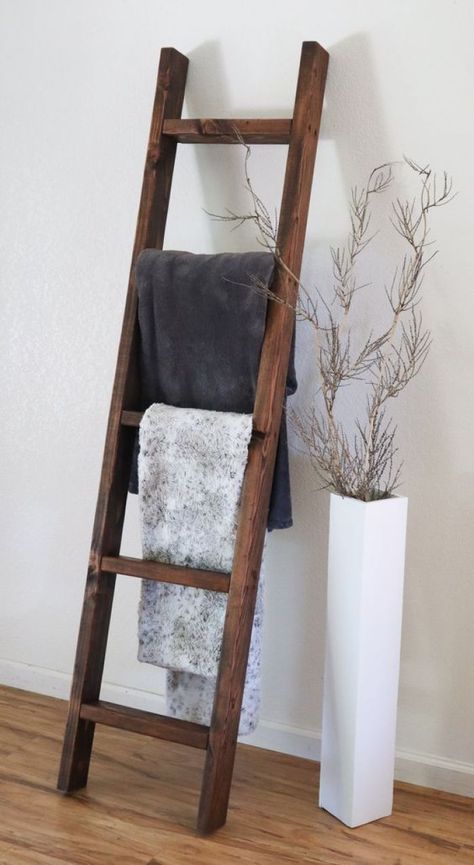 Blanket Ladder Decor, Wood Blanket Ladder, Wooden Blanket Ladder, Living Room Blanket, Diy Blanket Ladder, College House, Blanket Ladder, Wooden Ladder, Hallway Furniture