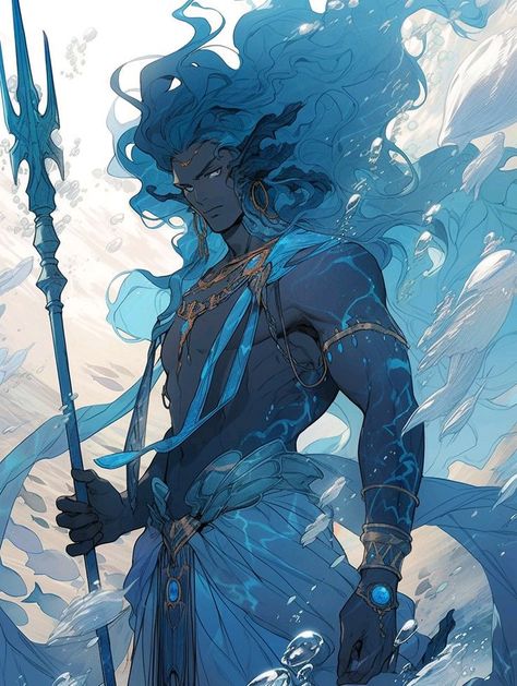 If our aquaman was like this God Of The Sea Art, Sea God Character Design, Water God Character Design, Water God Male, Poseidon Character Design, Fantasy God Concept Art, Triton God, Merman Character Design, God Oc Art