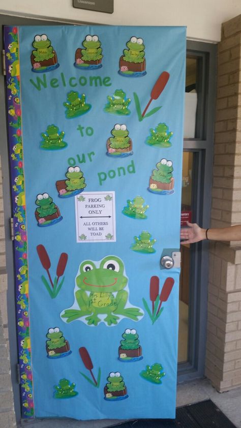 Frog Classroom Theme Preschool, Frog Themed Bulletin Boards, Pond Theme Classroom Decor, Frog Door Decorations Classroom, Pond Classroom Theme, Frog Classroom Door, Frog Classroom Decorations, Frog Classroom Theme, Frog Room Ideas