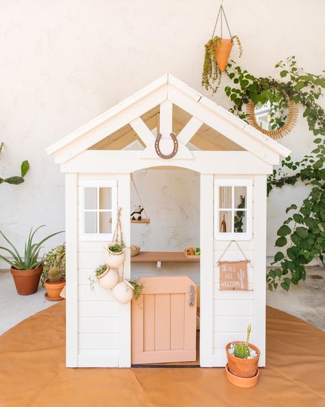 Boho Playhouse Makeover, Boho Playhouse, Kids Playhouse Makeover, Kmart Cubby, Cubby House Ideas, Playhouse Decor, Playhouse Interior, Playhouse Makeover, Kids Cubby Houses