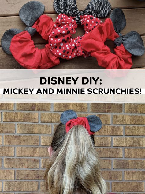 Scrunchies, once an 80’s fashion icon, have come back into the spotlight as a must-have accessory. So I decided to Disney-fy this rising trend and create my very own Minnie scrunchies to wear at the parks (or just around the house)!  Here is another fun Disney DIY from WDW Magazine! Mickey Ears Scrunchie, Minnie Mouse Ear Scrunchie Diy, How To Make Minnie Ears, Diy Disney Accessories, Diy Disney Hair Accessories, Diy Disney Ears Templates, Disney Sewing Projects, Disney Scrunchies, Disney Sewing