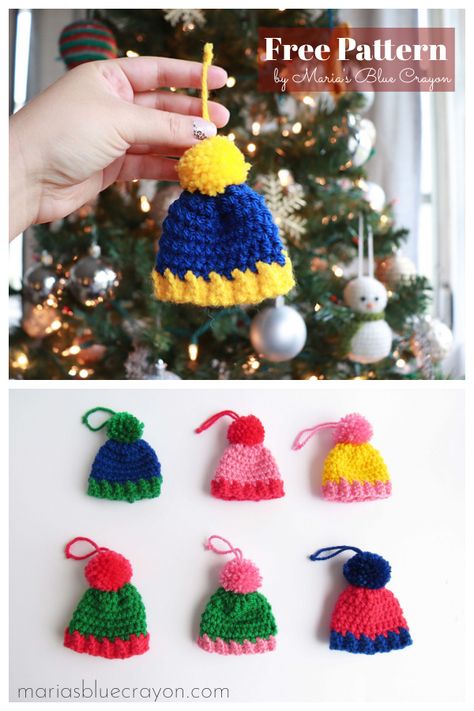 Beanie Ornament, Mini Beanie, Xmas Crochet, Crochet Hand Warmers, Beanie Pattern Free, Crochet Beanie Pattern Free, Crochet Christmas Hats, Crocheted Christmas, Easy Holidays Crafts