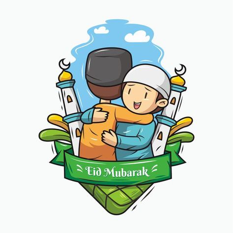 Eid Drawing Ideas, Eid Mubarak Cartoon, Hug Cartoon, Ramadan Vibes, Eid Mubark, Eid Mubarak Vector, Bakra Eid, Eid Mubarak Card, Eid Card Designs