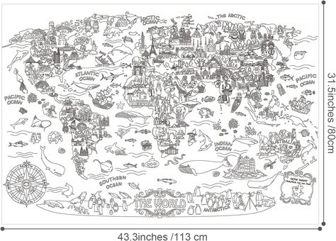 Amazon.com: Jar Melo Giant Coloring Poster for Kids; World Map Jumbo Wall Coloring Poster, 45.3" x 31.5", Educational Coloring Book Tablecloth Table Cover for Class School Home Birthday Party for Boys and Girls : Home & Kitchen Giant Coloring Poster, Colouring Wall, Doodle Wall, Coloring Posters, Giant Poster, Mandala Doodle, Calendar Poster, Scene Drawing, Book Wall