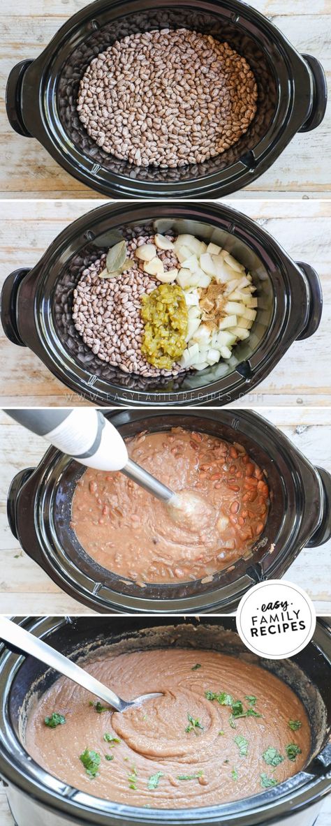 Mexican Style Crock Pot Refried Beans Authentic Refried Beans Recipe Homemade, Mexican Beans Recipe Slow Cooker, Slow Cooker Refried Beans Recipe, Refried Beans Recipe Slow Cooker, Authentic Refried Beans With Lard, Crock Pot Pinto Beans Mexican, Mexican Beans Recipe Crockpot, Authentic Refried Beans Mexican Style Instant Pot, Crock Pot Refried Beans Easy