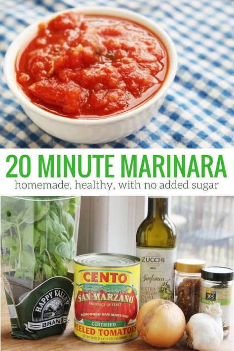 Twenty Minute Homemade Marinara Sauce - Slender Kitchen. Works for Clean Eating, Gluten Free, Low Carb, Paleo, Vegan, Vegetarian, Weight Watchers® and Whole30® diets. 86 Calories. Low Calorie Marinara Sauce, Whole 30 Marinara Sauce, Low Sugar Marinara Sauce, Homemade Marinara Sauce, Clean Eating Vegetarian, Marinara Sauce Recipe, Slender Kitchen, Marinara Sauce Homemade, Whole 30 Diet