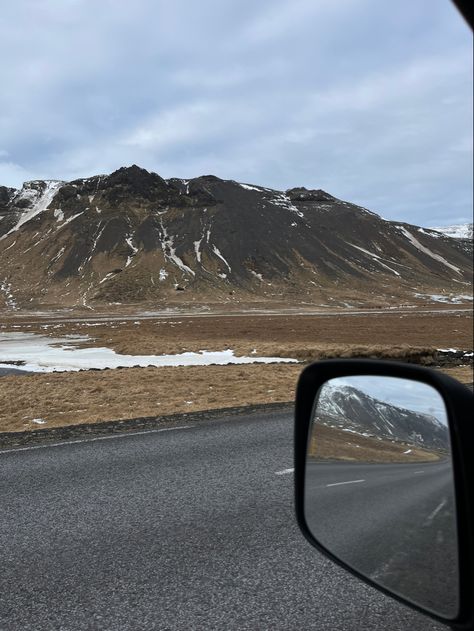 #iceland #roadtrip #roadtripaesthetic #aesthetic #travel #photography #road #mirror #mountains #icelandtravel Reykjavik Aesthetic, Reykjavik Iceland Aesthetic, Road Trip Iceland, Road Mirror, Iceland Snow, Iceland Aesthetic, Iceland Roadtrip, Iceland Pictures, Iceland Road Trip