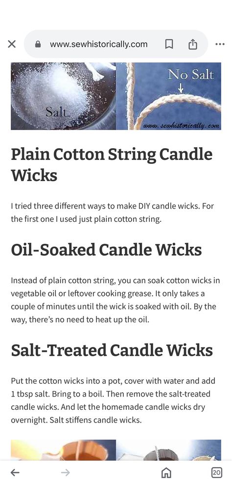 Did you know that you can make DIY candle wicks with things you already have at home? All you need is cotton string, vegetable oil and salt. Homemade Wick For Candles, Diy Candle Wick With Yarn, How To Make Candle Wicks, Diy Candles From Old Candles, Candle Wicks Diy, Homemade Candle Wick, Diy Taper Candles, Making Candle Wicks, Coconut Oil Candle