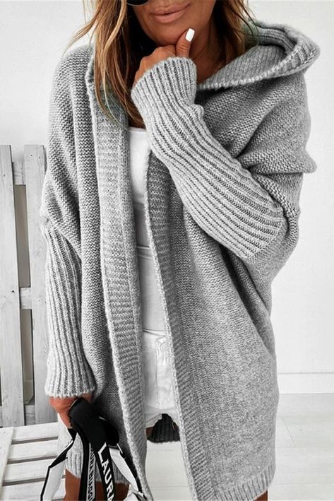 Sweater Season, Hoodie Cardigan, Collar Cardigan, Casual Cardigans, Hooded Cardigan, Knitting Women Sweater, Gray Sweater, Collar Top, Sleeve Cardigan