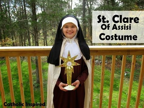 Saints Costume, St Clare Of Assisi, Saint Costume, Saint Clare, Catholic Traditions, St Ambrose, St Clare, Room Parent, Nun Costume