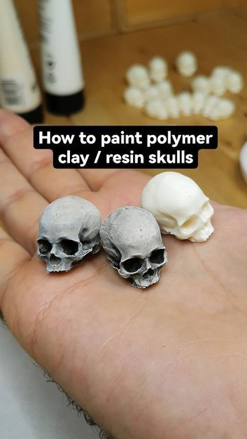 Polymer Clay Skull Tutorial, Polymer Clay Halloween Miniatures Diy, Gothic Aquarium, Clay Skull Tutorial, Polymer Clay Halloween Miniatures, What To Do With Clay, Diy Polymer Clay Ideas, Clay Diorama, Skull Polymer Clay