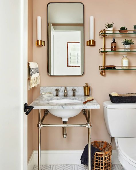 Zoe Feldman Inc.’s Instagram profile post: “It’s true—we love blush. It’s a great neutral especially when it has a chalky quality to it.  #ZFfacelift #MadebyZF #TransformationTuesday…” Declutter Bathroom, Orange Bathrooms, Bathroom Color Schemes, How To Declutter, Small Bathroom Ideas Modern, Bathroom Color, Trendy Bathroom, Bathroom Countertops, Pink Bathroom