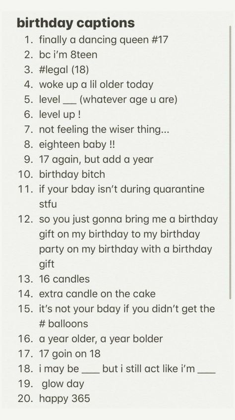 17th Cake, Cute Quotes For Instagram, One Word Instagram Captions, Witty Instagram Captions, Short Instagram Captions, Instagram Captions For Selfies, Clever Captions For Instagram, Birthday Captions Instagram, Good Insta Captions