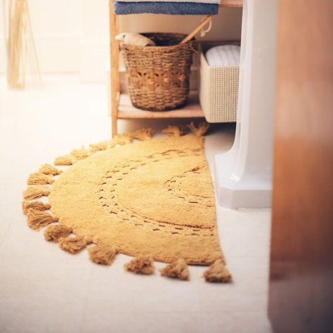 Boho Bathroom Rugs, Boho Bathroom Rug, Rug With Tassels, Round Bath Mats, Boho Bath Mat, Bohemian Bathroom, Boho Bathroom Decor, Yellow Bathrooms, Boho Bathroom