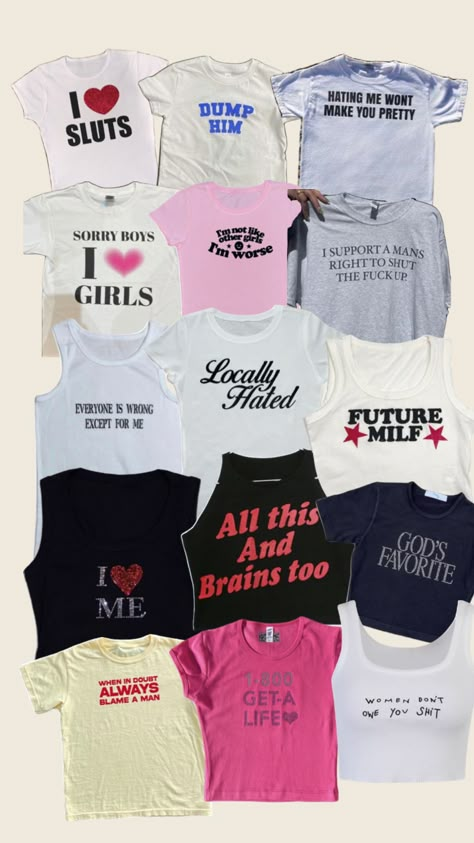 #fitcheck #babytee #early2000s Slogan Shirts 2000s, Diy Baby Tee, Silly Shirts, Silly Clothes, Silly Shirt, Funky Shirts, Mom Graphic Tees, Slogan Shirts, Y2k Baby Tee